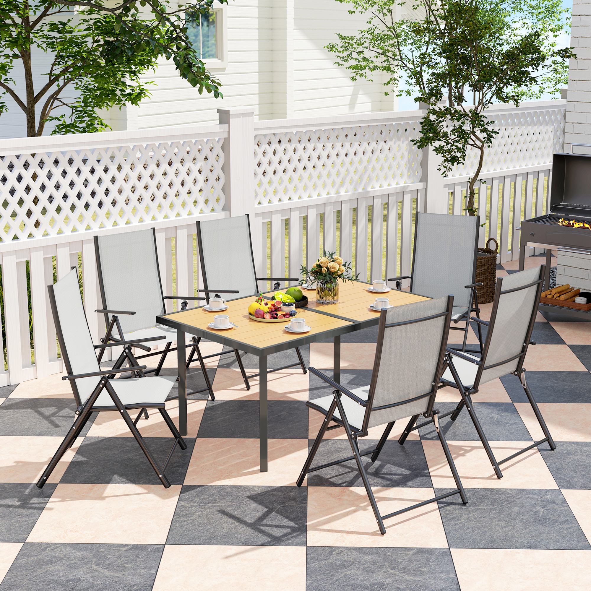 Table de jardin rectangulaire acier galvanise effet bois 150x90cm - Vue 6