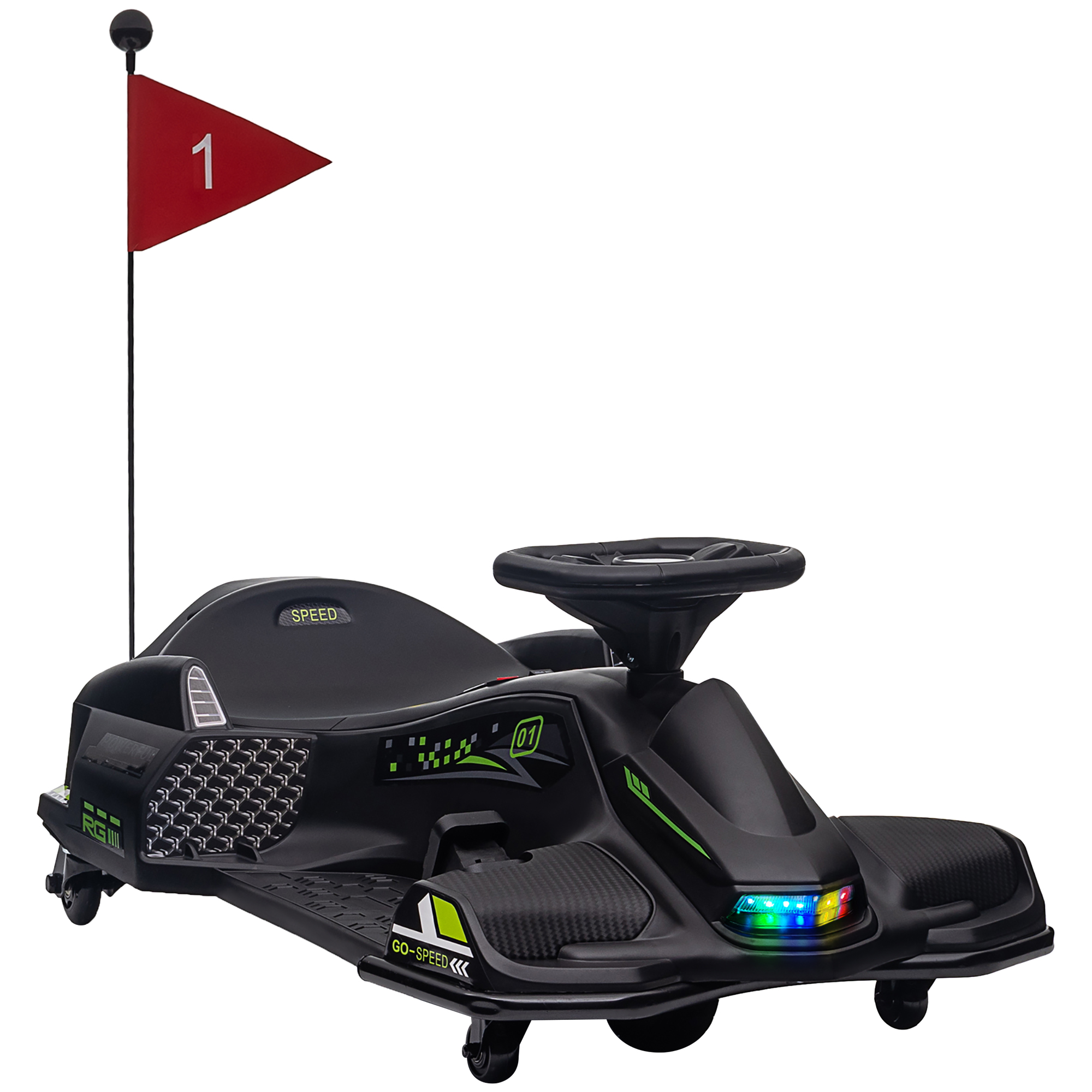 Kart drift noir sport avec drapeau de course