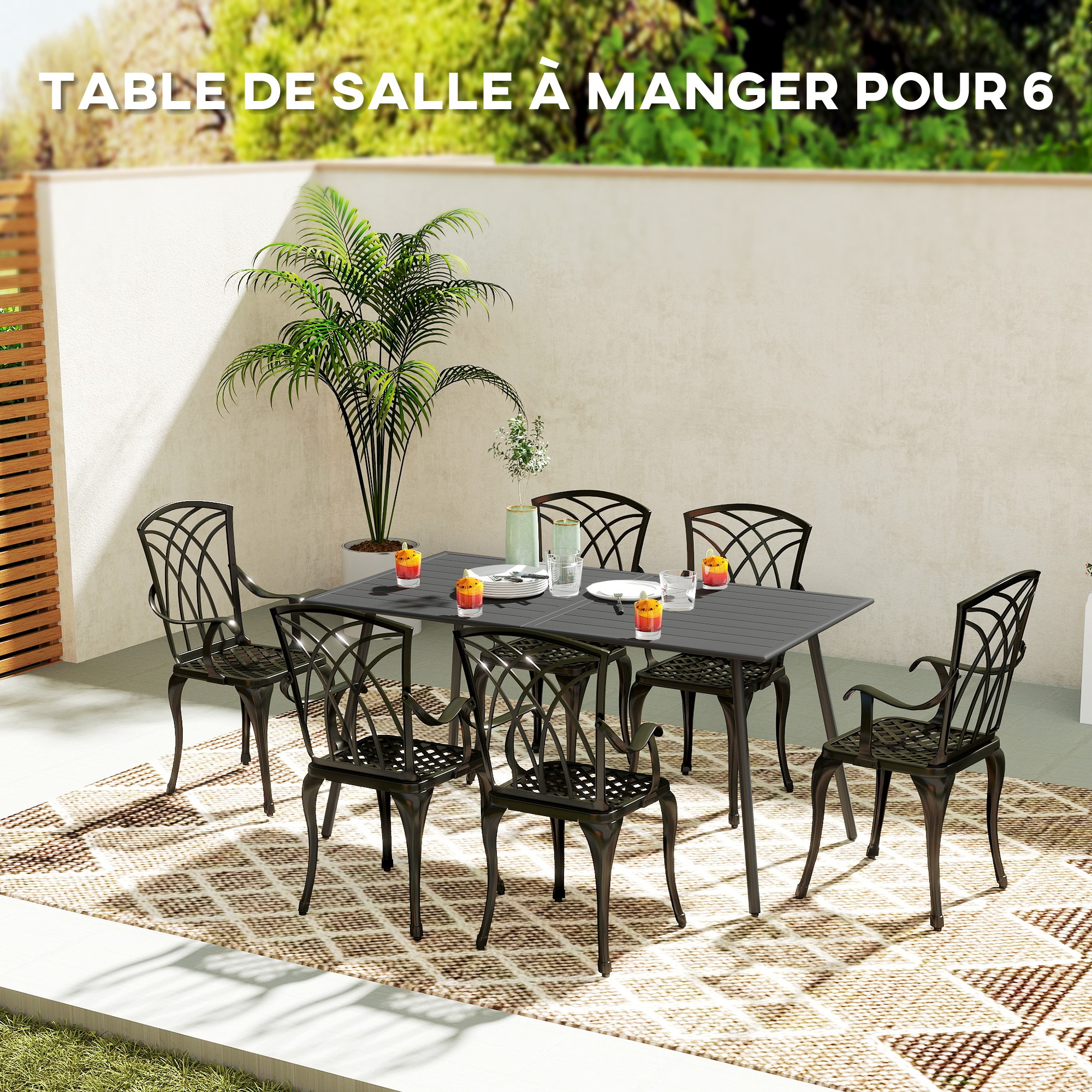 Table de jardin rectangulaire acier lattes 150x80cm - Vue 1