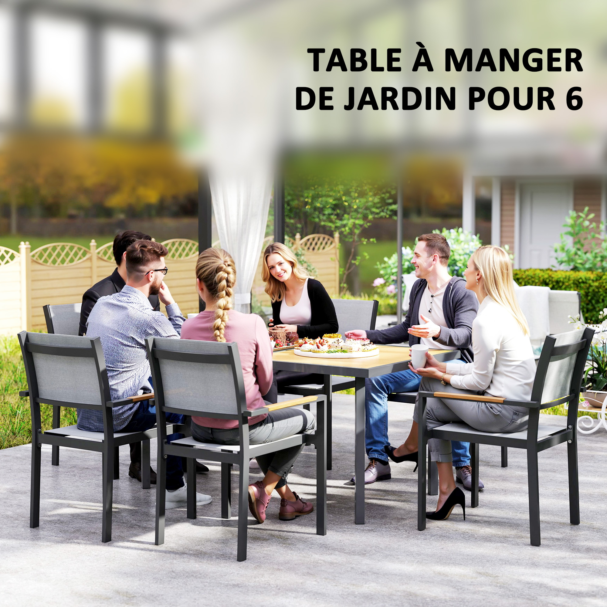 Table de jardin rectangulaire acier galvanise effet bois 150x90cm - Vue 2