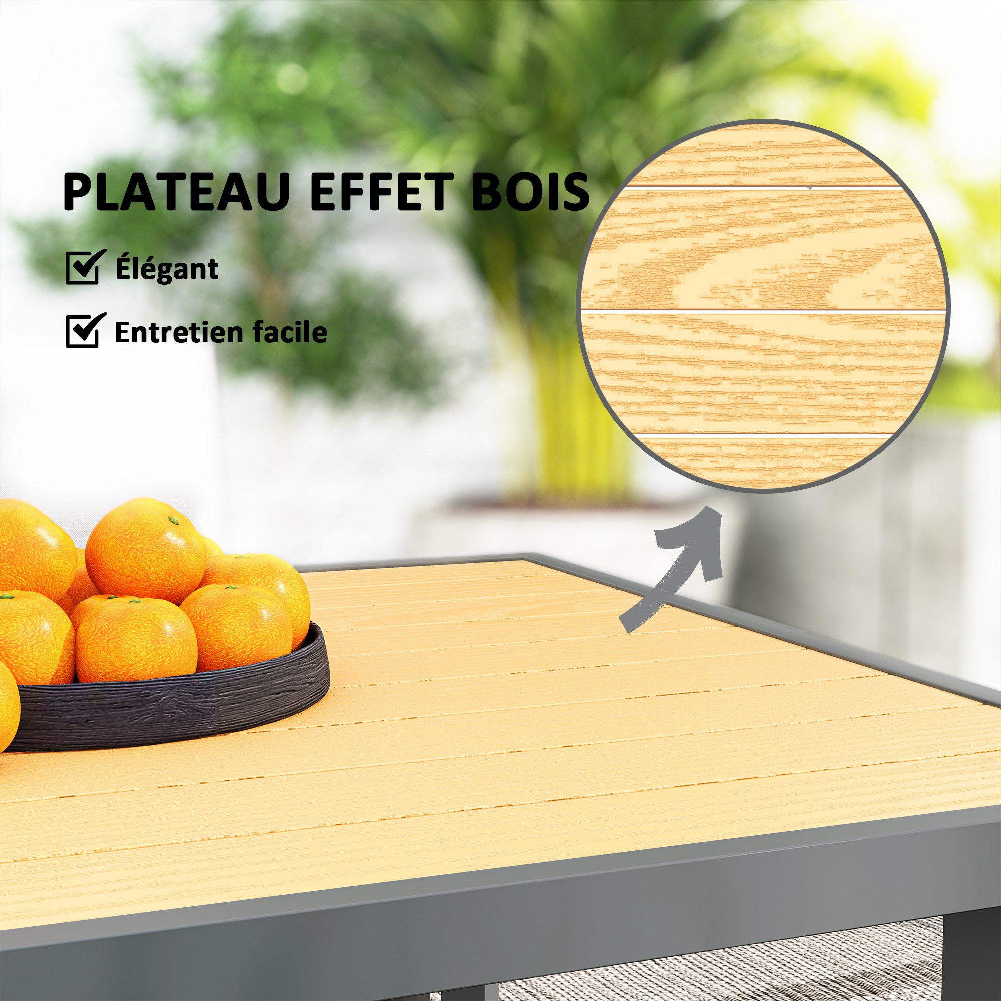 Table de jardin rectangulaire acier galvanise effet bois 150x90cm - Vue 1
