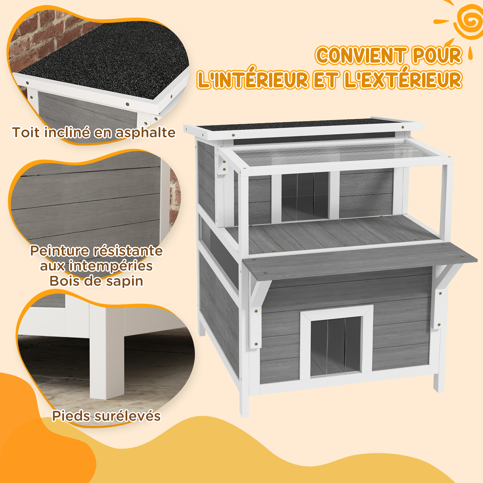 Maison pour chat extérieure en bois de sapin