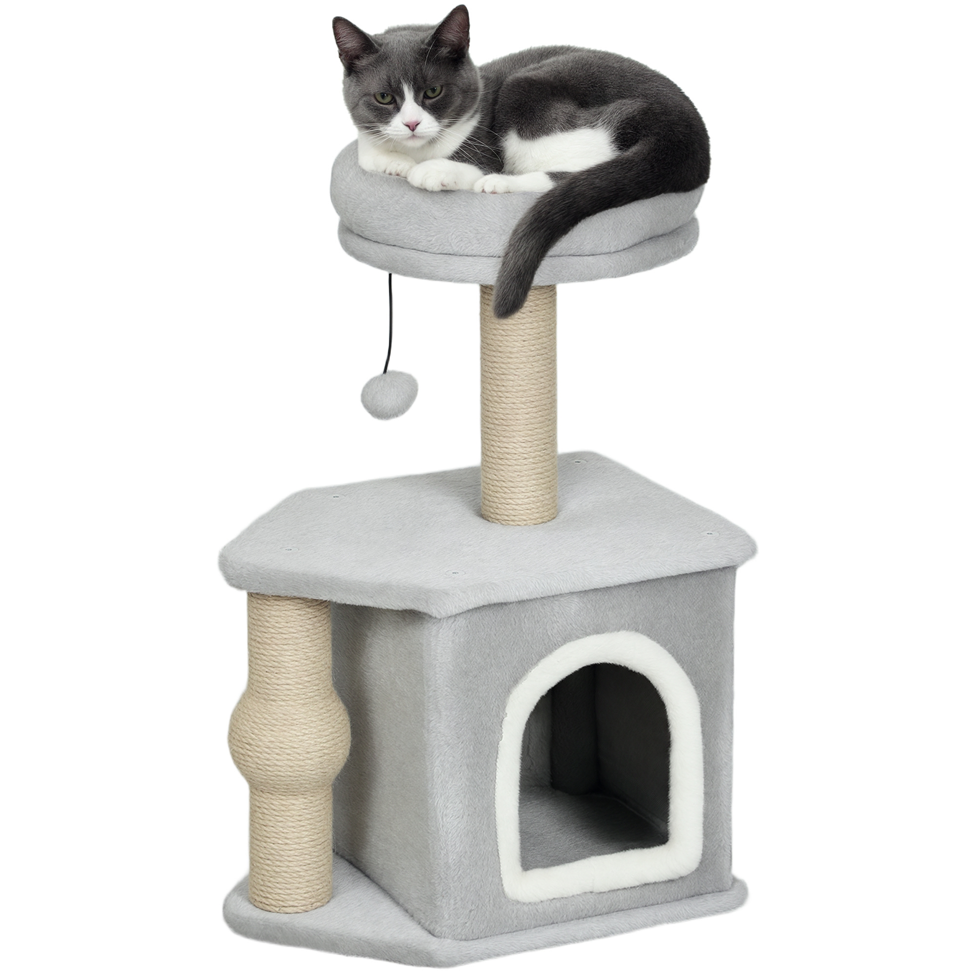Arbre à chat tour de jeux pour chats, avec poteaux à griffer lit pour chat maison pour chat 42 x 30 x 66 cm gris clair