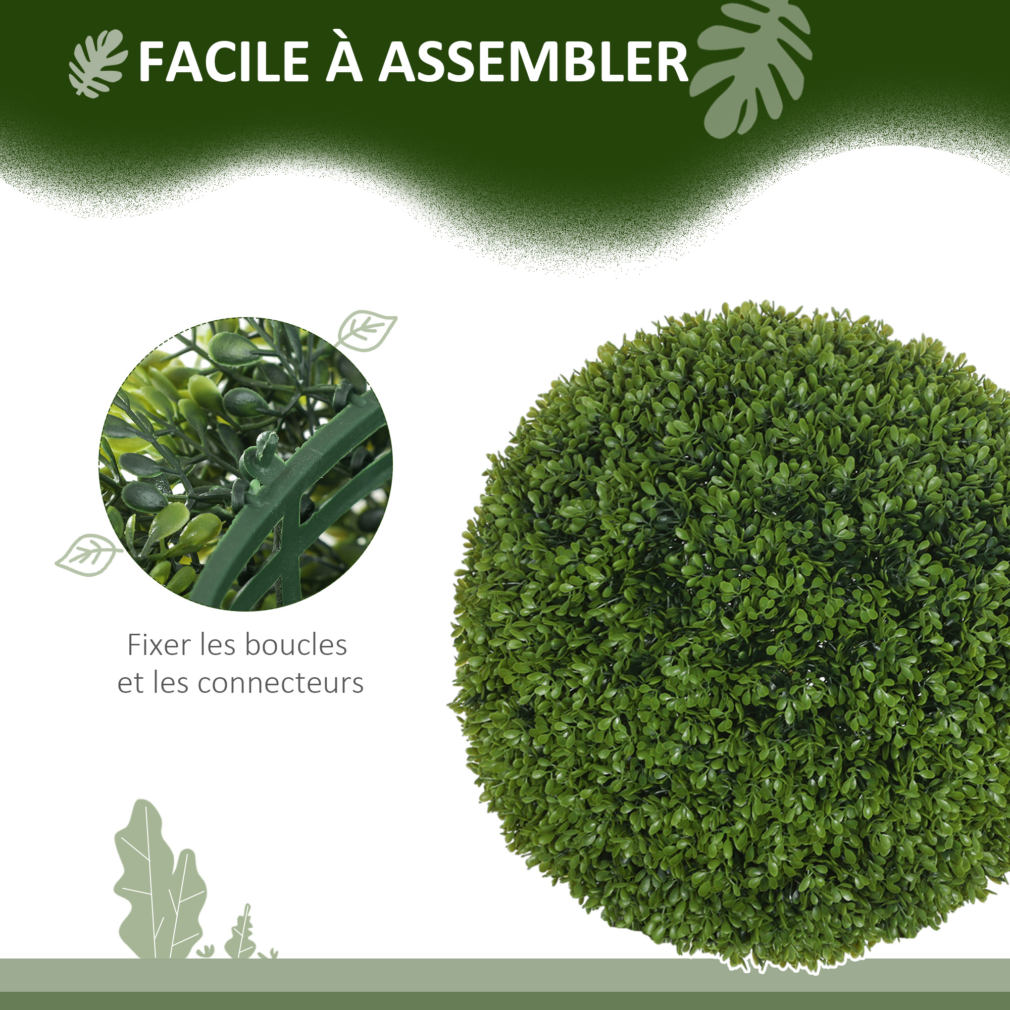 Facile à assembler boules buis artificiel fixation boucles connecteurs
