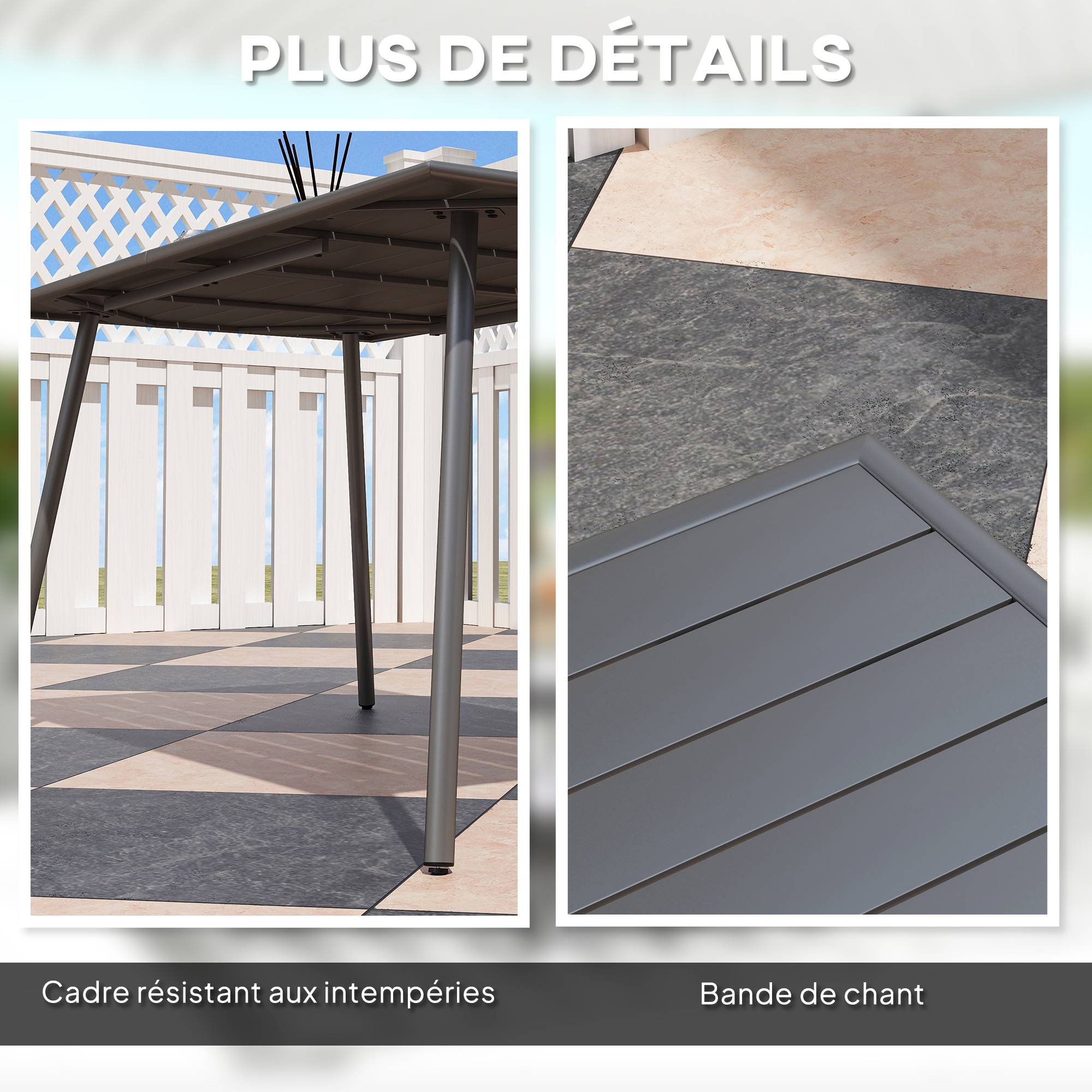 Table de jardin rectangulaire acier lattes 150x80cm - Vue 3