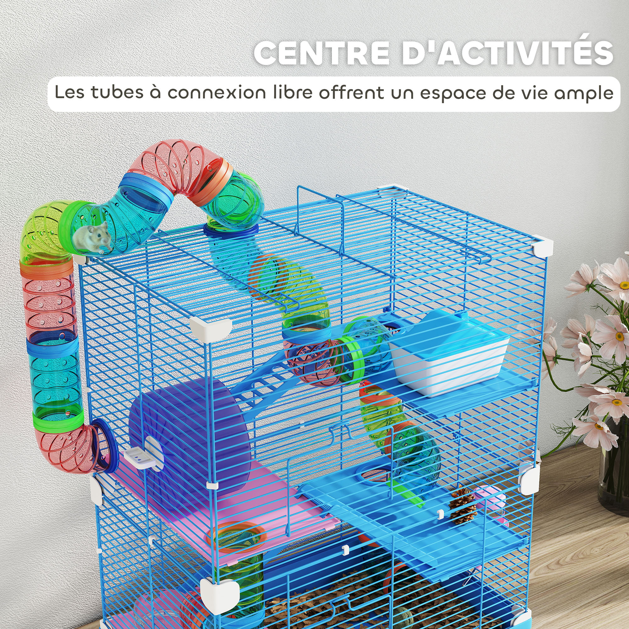 5-stufiger Hamsterkäfig mit Plattformen, Treppen und Tunnel