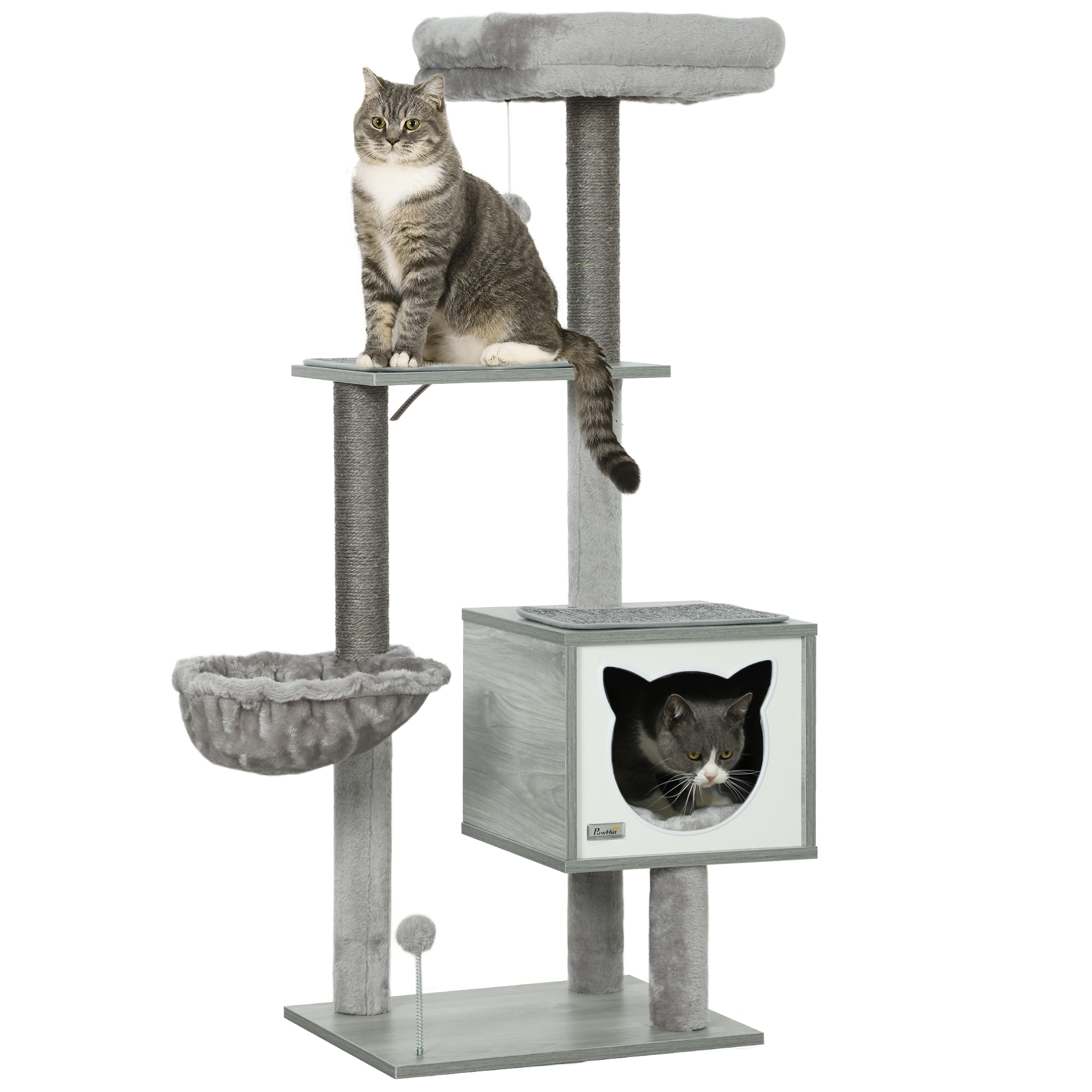 Arbre à chat griffoirs grattoirs multi-équipements niche hamac peluche courte sisal naturel 48x40x126cm gris