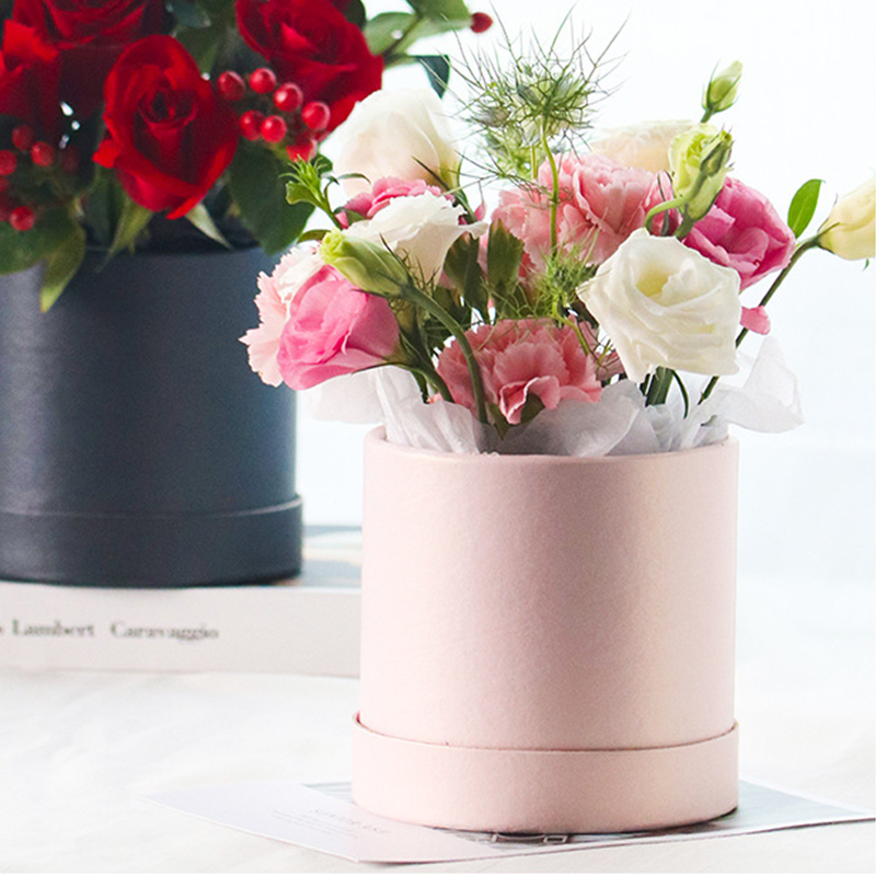 Lot de 3 boîtes cadeau rondes roses en carton rigide, emballage bouquet et souvenirs