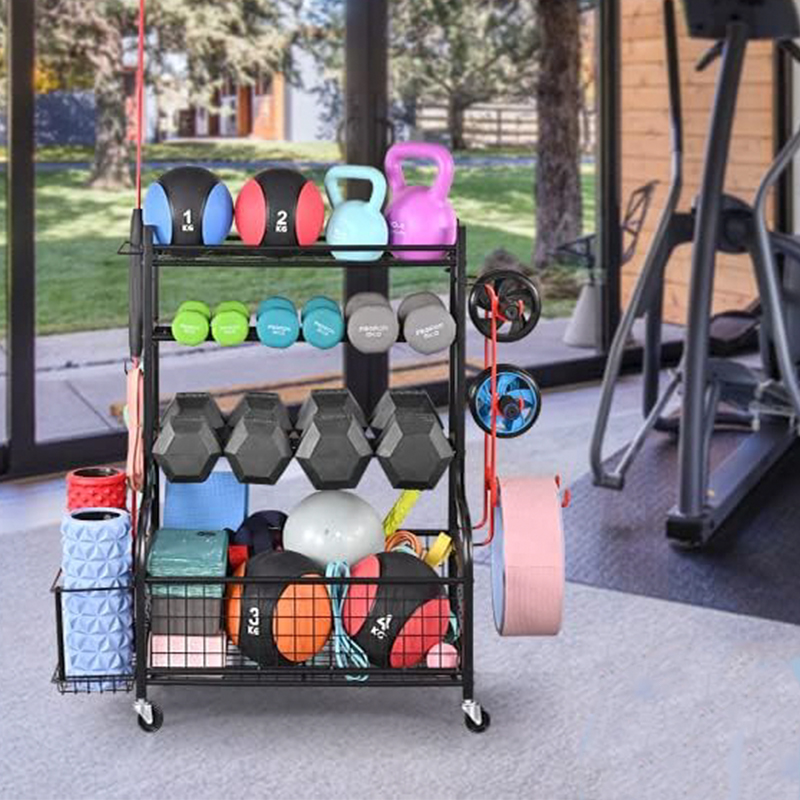 Chariot rangement matériel fitness 4 niveaux