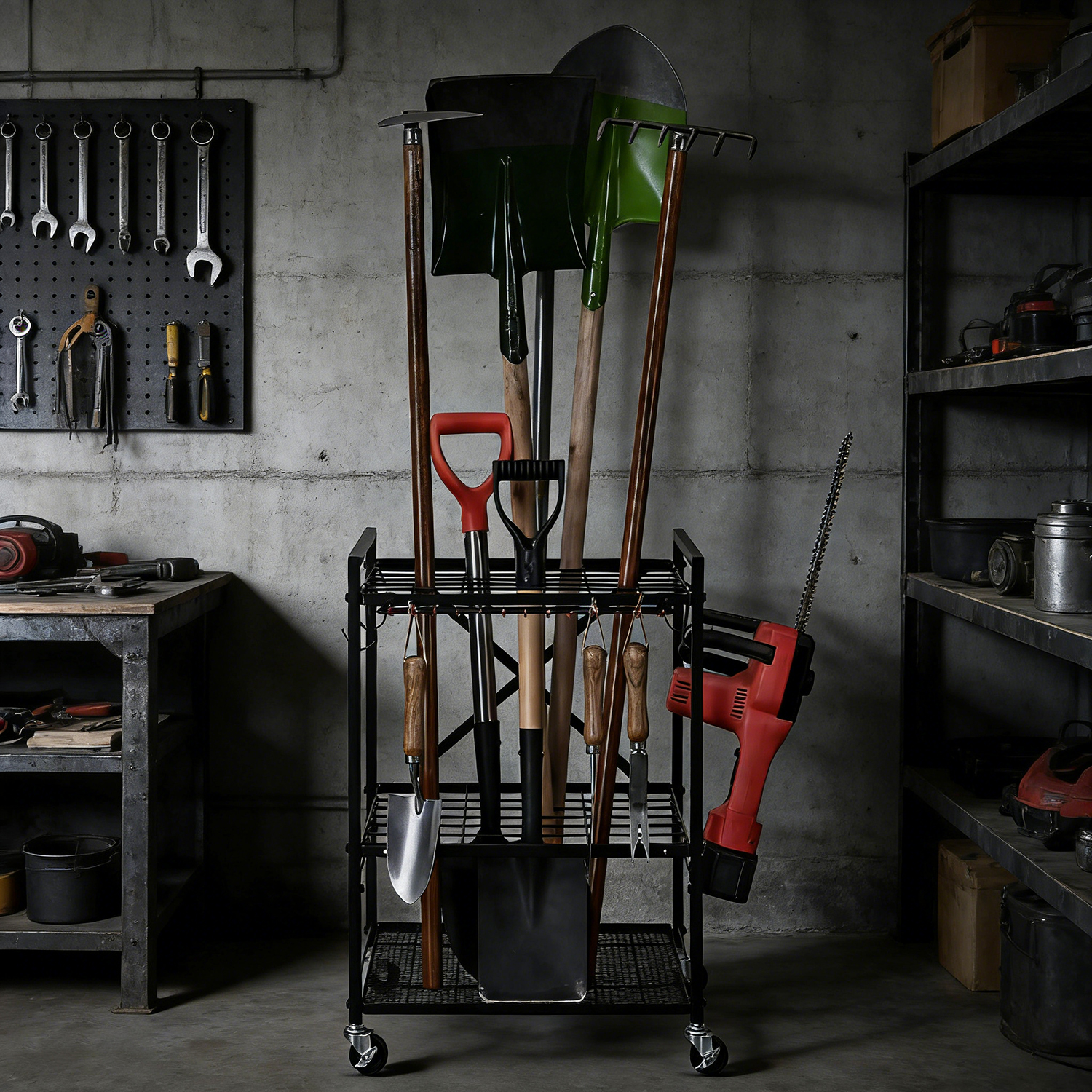 Rangement pelles râteaux outils jardin garage