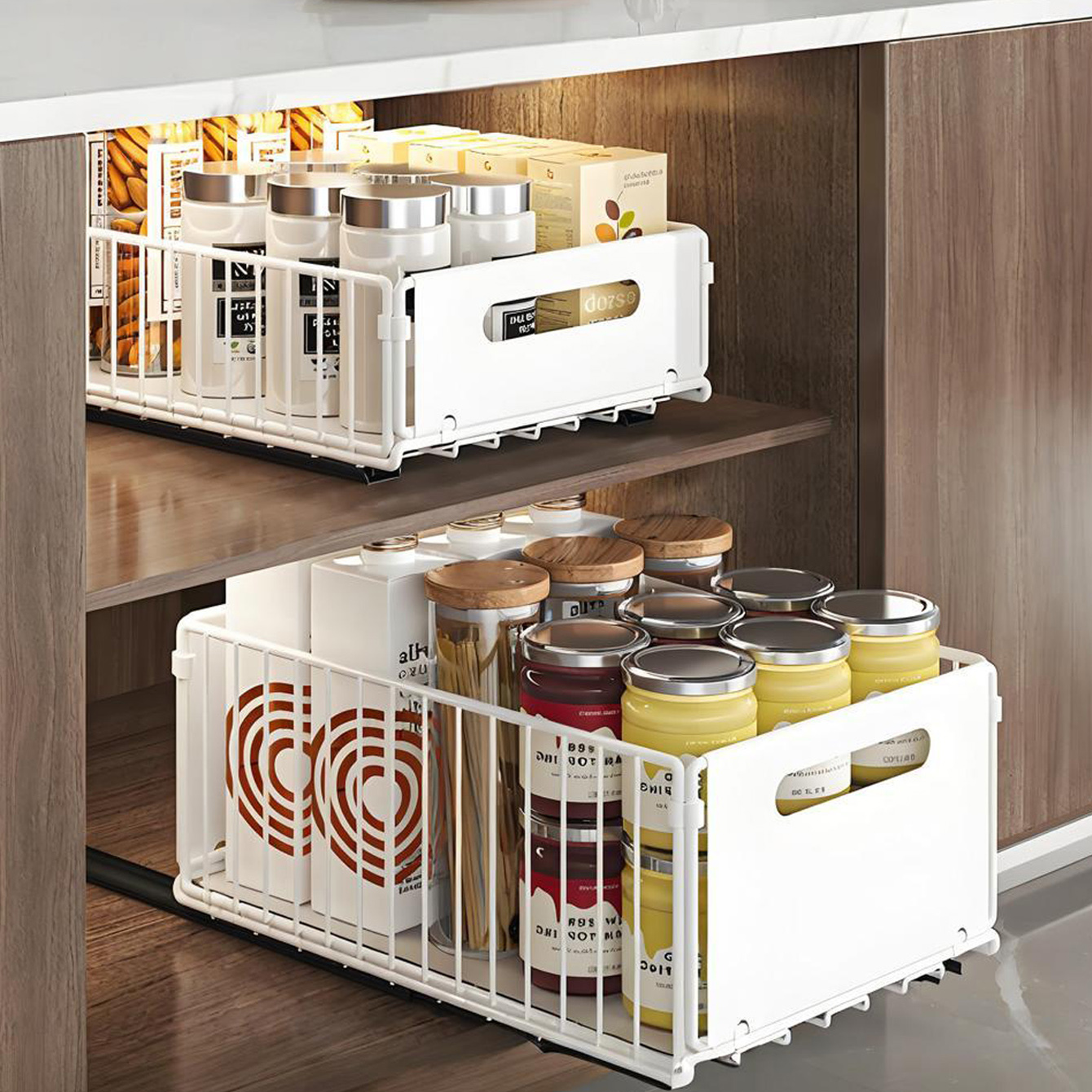 Rangement bocaux et conserves dans armoire