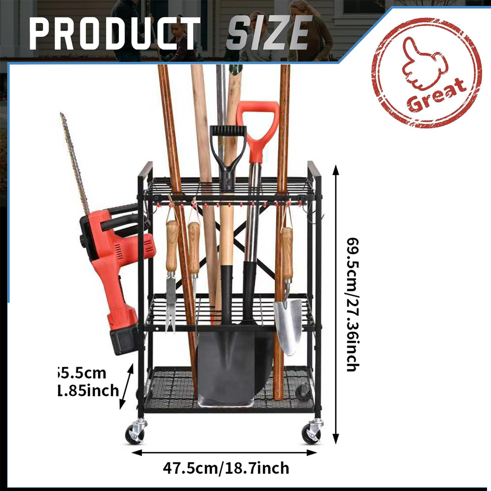 Chariot rangement outils jardin rectangulaire noir