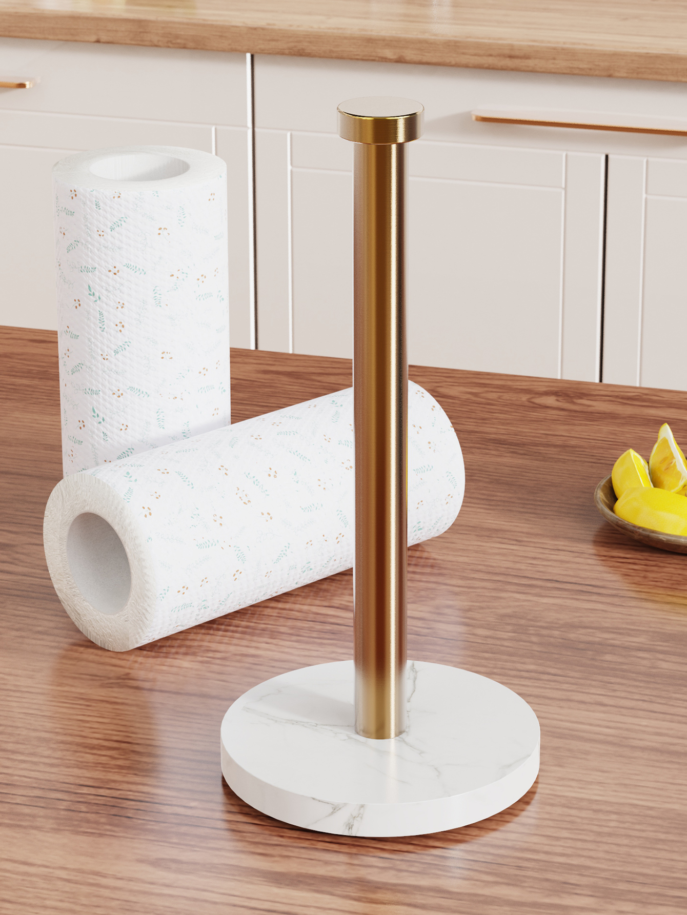 Porte‑rouleau sur pied doré base marbre