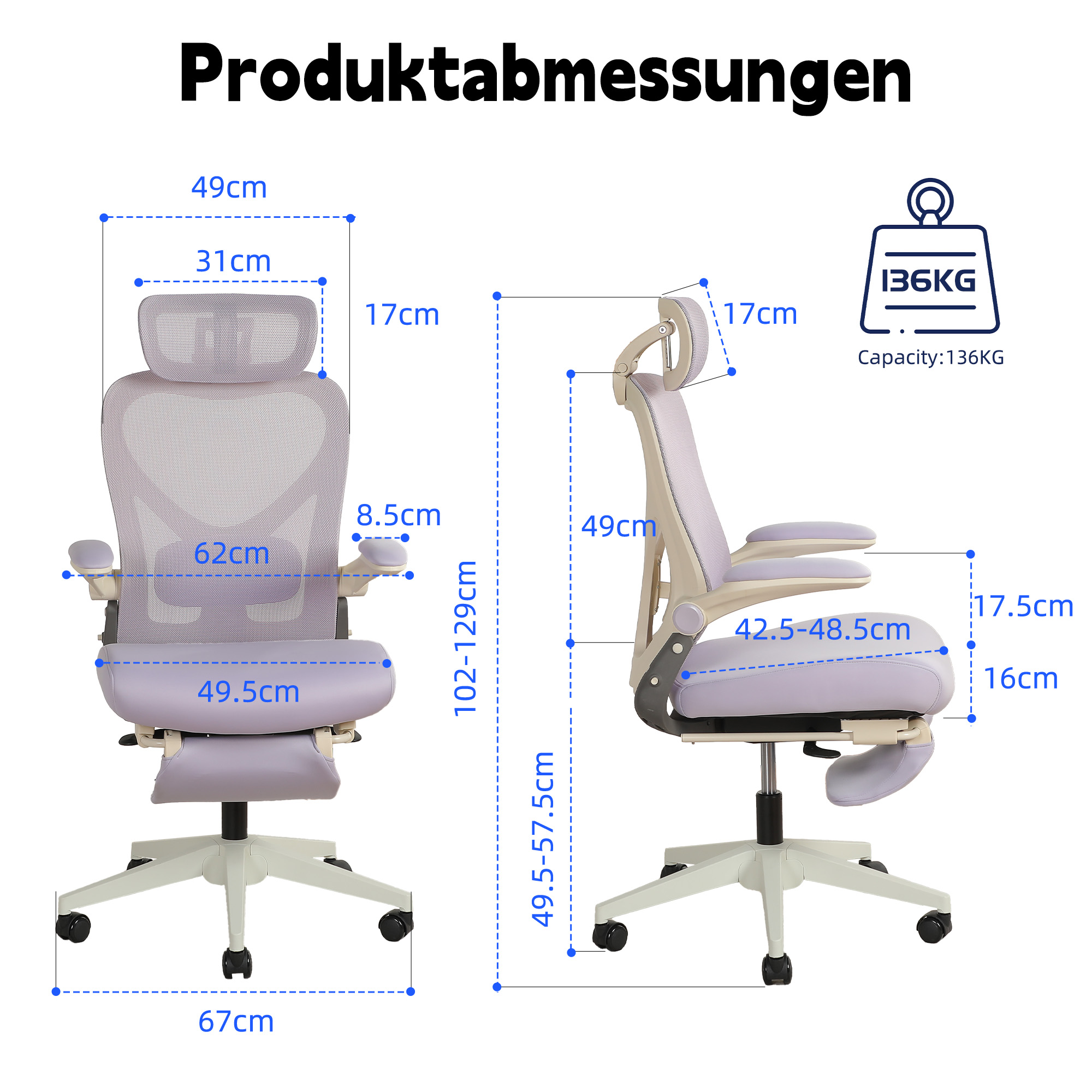 Chaise bureau ergonomique pliable Irovami violette