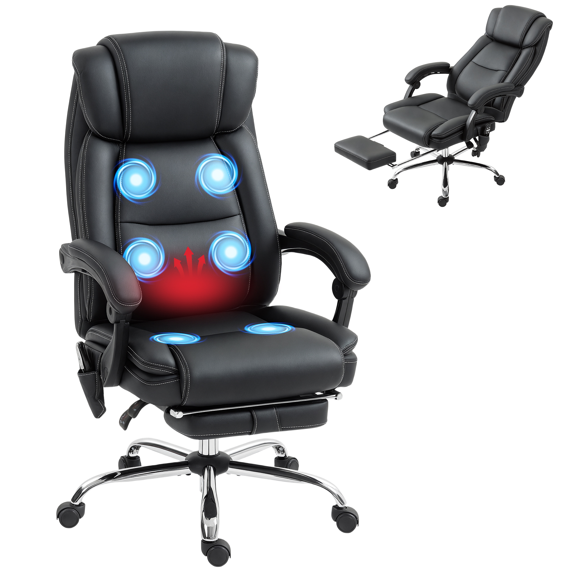 Fauteuil de bureau massant noir en simili cuir