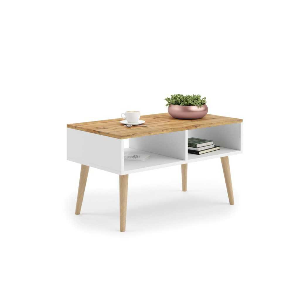 Raumhirsch Table basse Avec rangement blanc / chêne doré craft – vue principale