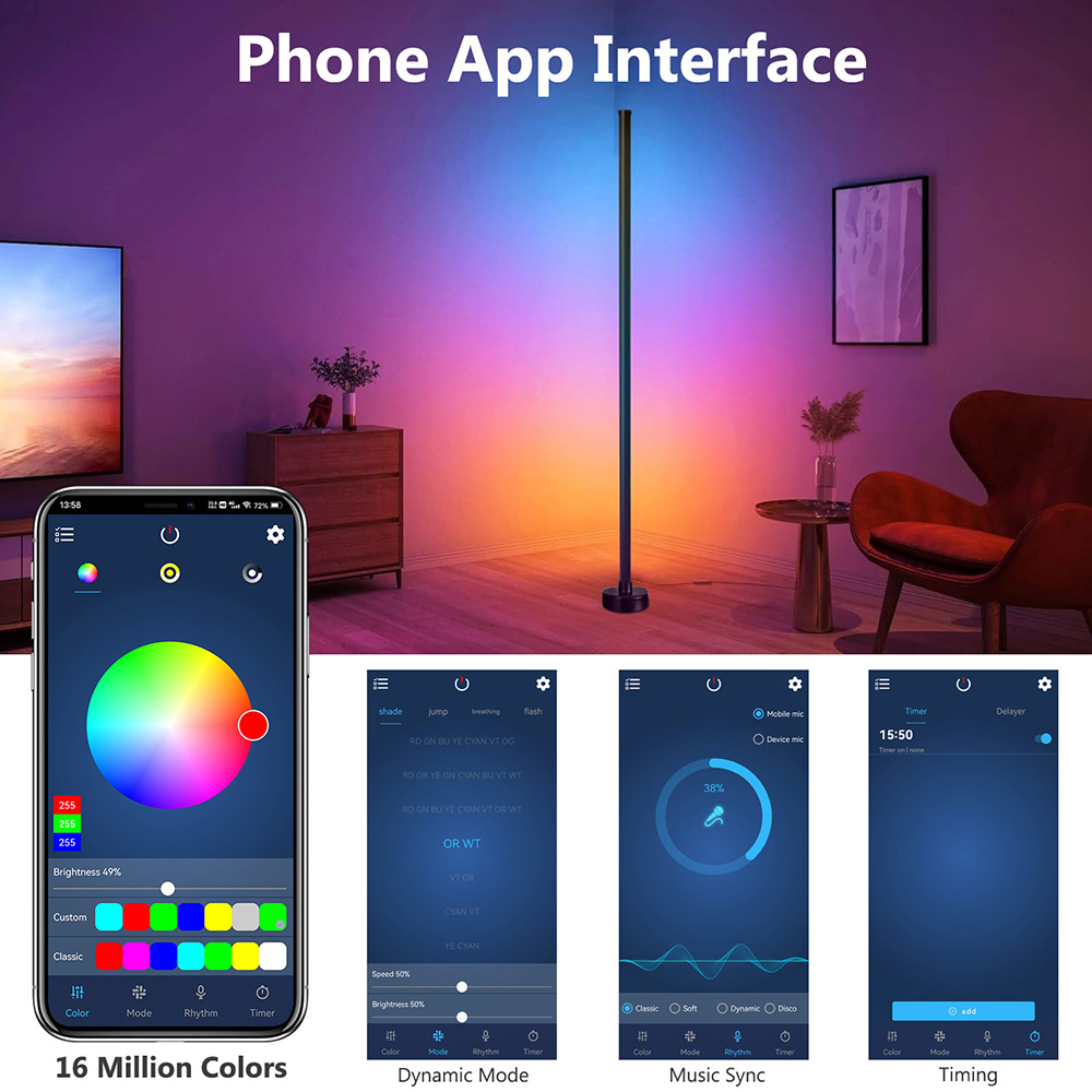 Détails techniques du Lampadaire LED sur Pied d'Angle RGB