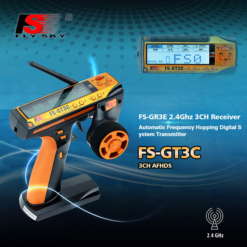 Original Flysky FS-GT3C 2.4Ghz 3CH AFHDS Automatic Frequency Hopping Transmetteur Digital System & FS-GR3E 2.4Ghz 3CH RC Récepteur pour Voiture Bateau 