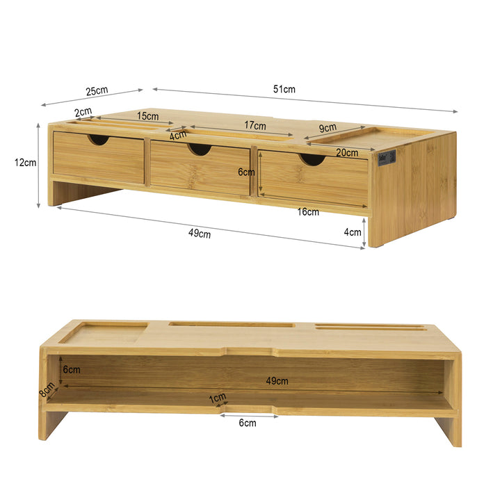 SoBuy Supporto monitor pc da scrivania con 3 Organizzatore cassetti L51*P25*A12 cm, BBF03-N