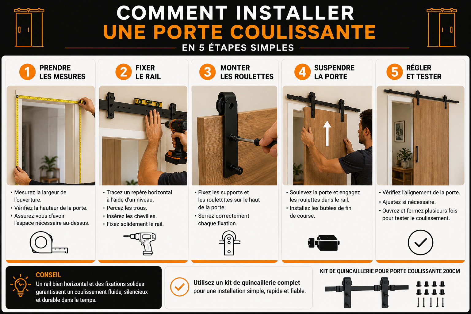 Découvrez les 5 étapes essentielles pour réussir l'installation de votre porte coulissante.