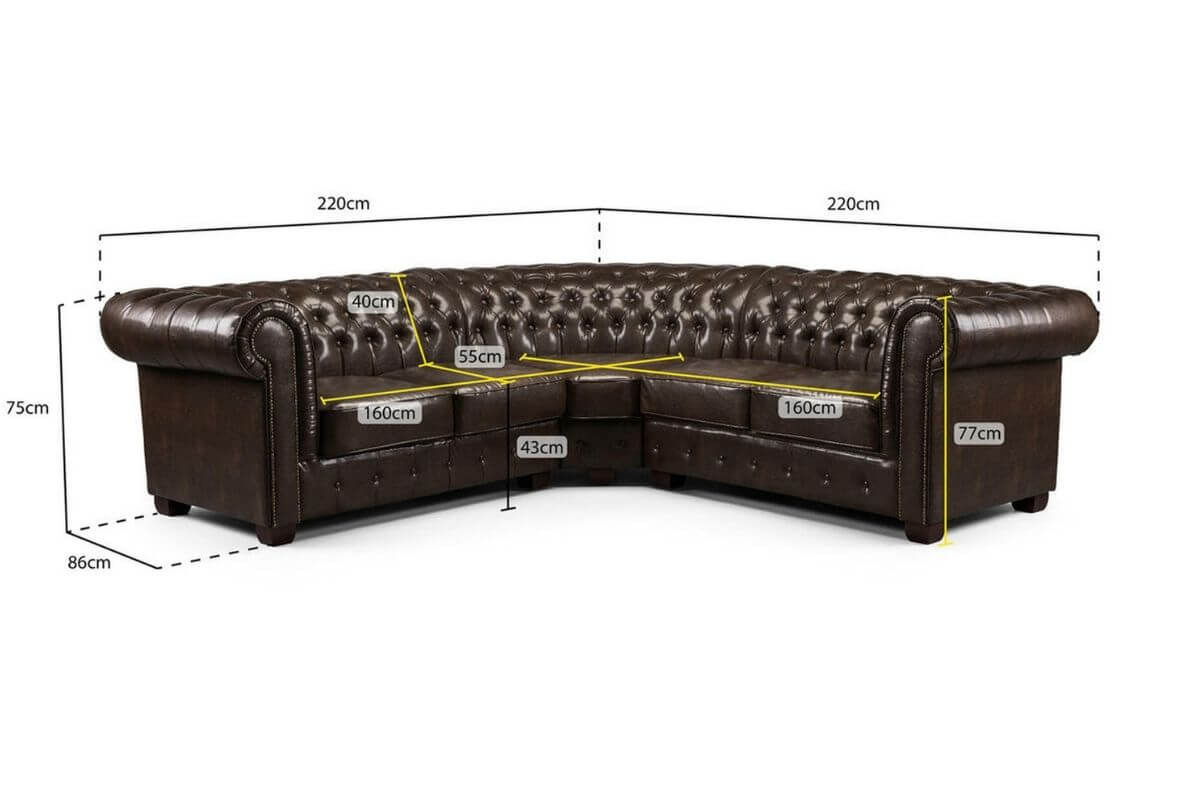 Bernard Bonded Corner Leather Chesterfield Sofa Antique Brown -Living Room Furniture Store