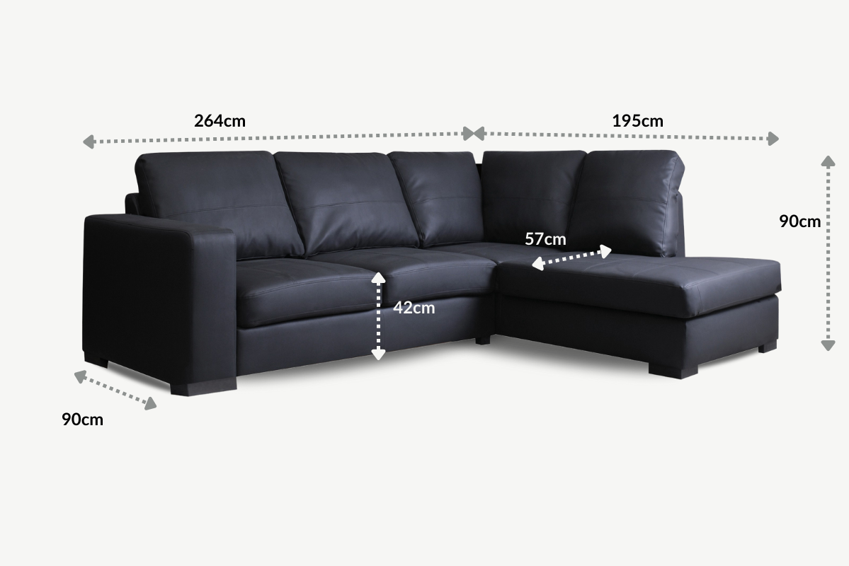 Amoroso Leather Corner Sofa Black Right Hand -Living Room Furniture Store