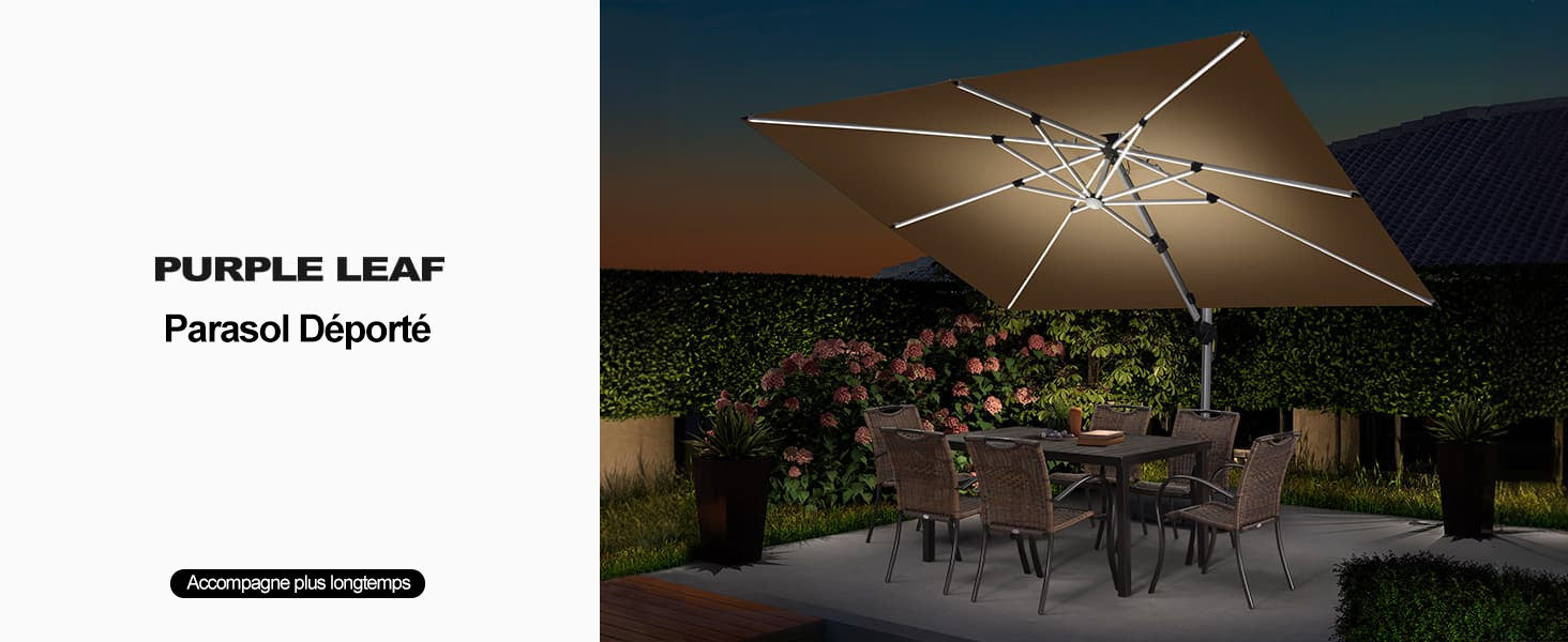 PURPLE LEAF PARASOL DÉPORTÉ À DOUBLE TOIT AVEC LED RECTANGULAIRE 1