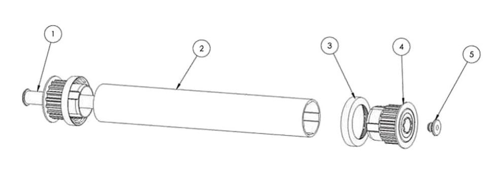 Rullo tubo lungo con pulegge per robot piscina Maytronics Dolphin, schema esploso con componenti numerati.