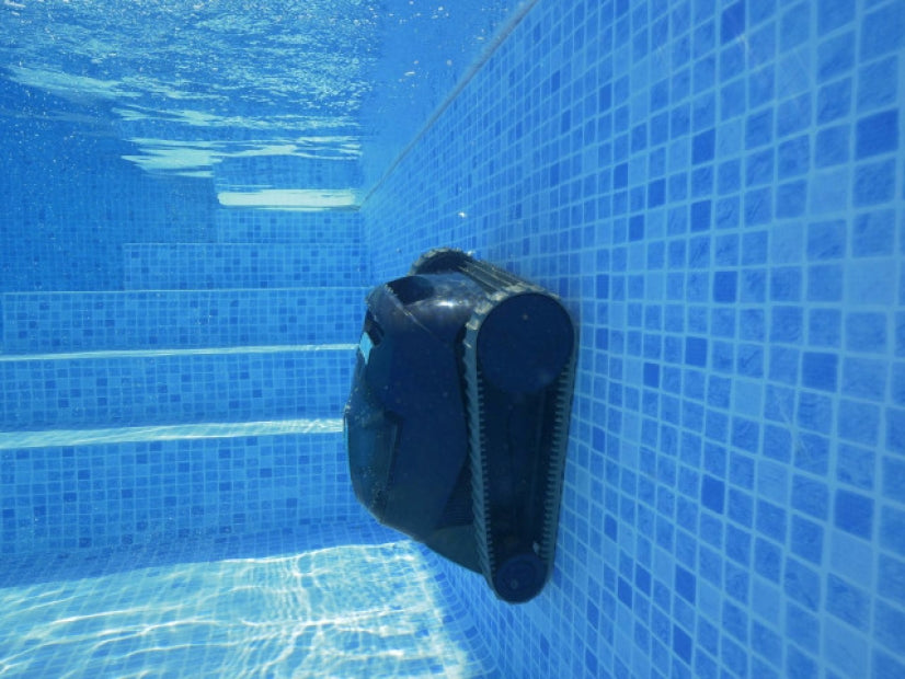 Robot piscina Dolphin Liberty 200 Eco pulisce parete piastrellata sott'acqua.