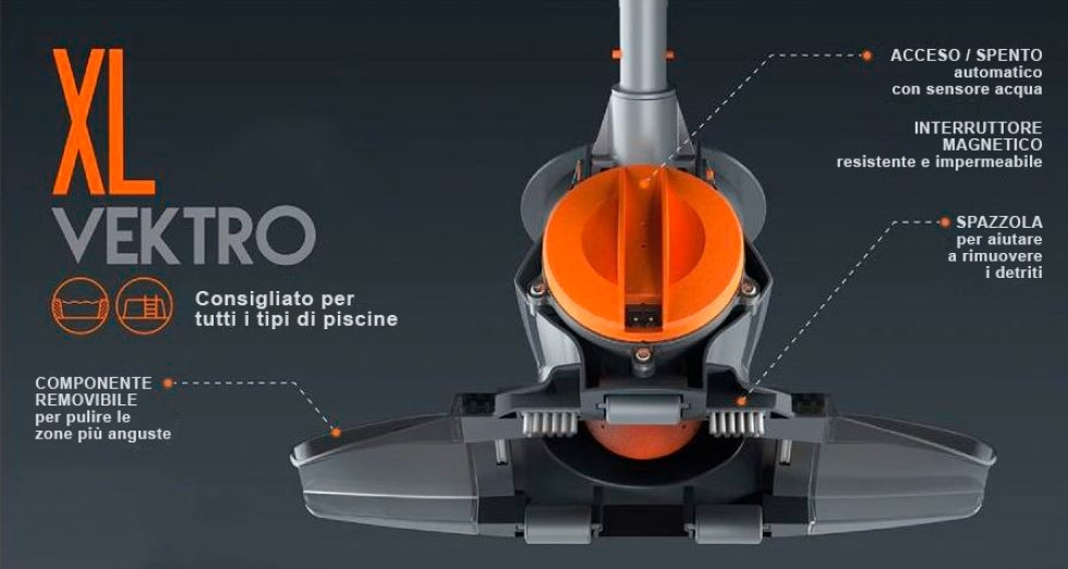Aspiratore Kokido Vektro XL con spazzola e componente removibile per piscine, idromassaggi e SPA.