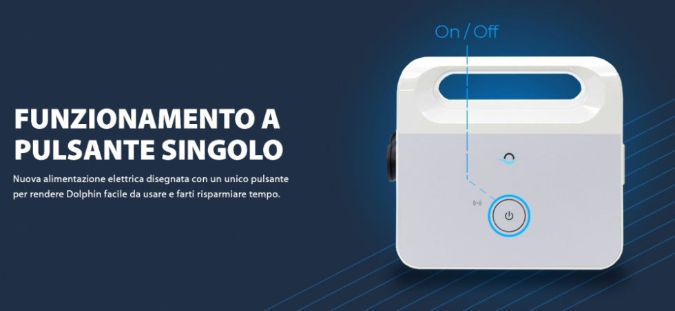 Pannello di controllo Dolphin Poolstyle 40i con pulsante singolo On/Off su sfondo blu.