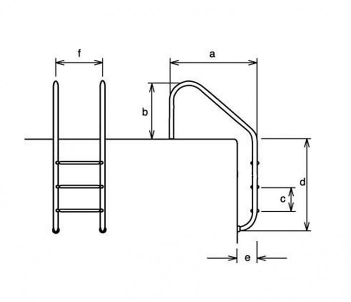 Scaletta in acciaio inox AISI 316 per piscina a sfioro, 5 scalini, compatibile con elettrolisi al sale.
