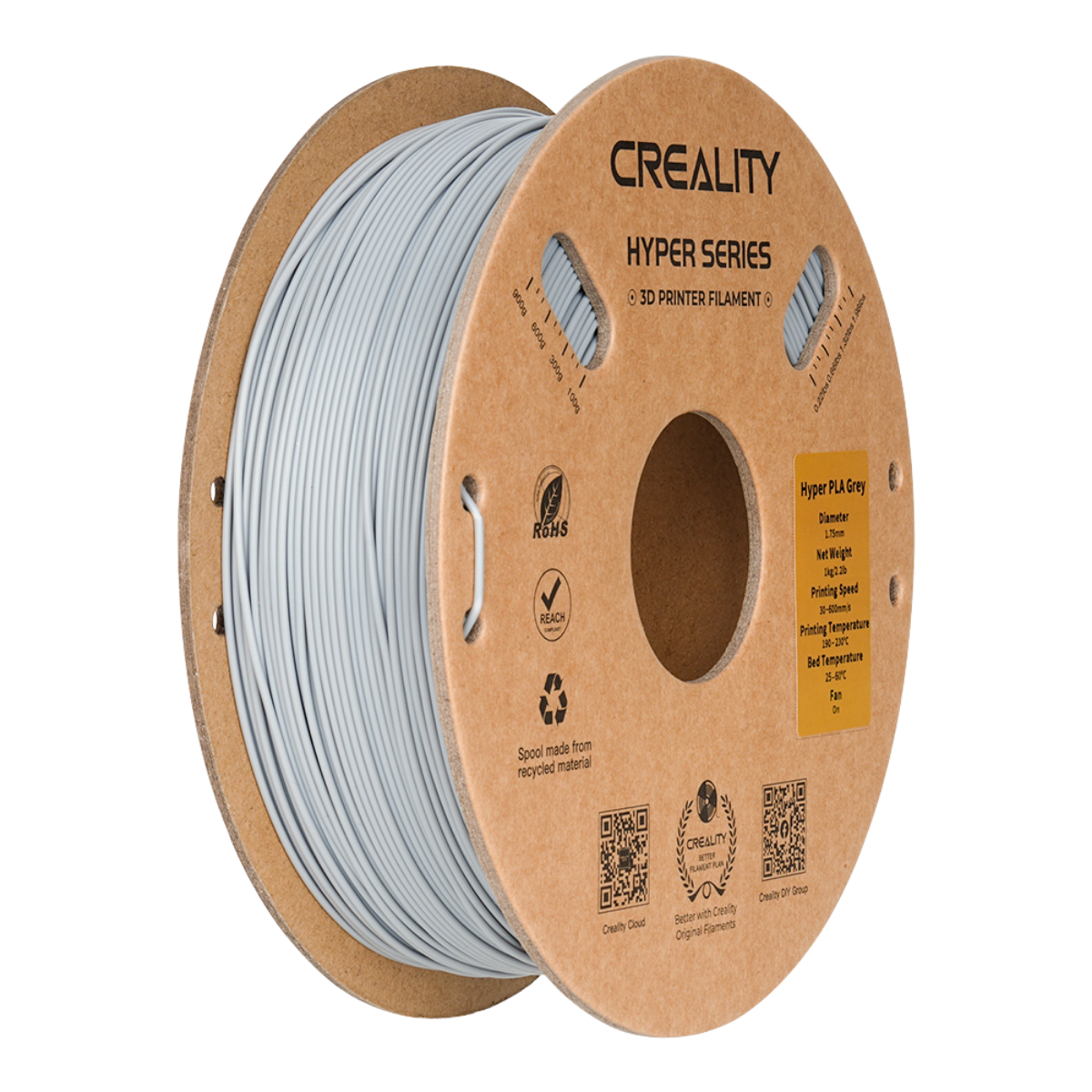 Creality Hyper PLA Filamento 1.75mm 1kg Grigio per Stampanti 3D Alta Velocità fino a 600mm/s