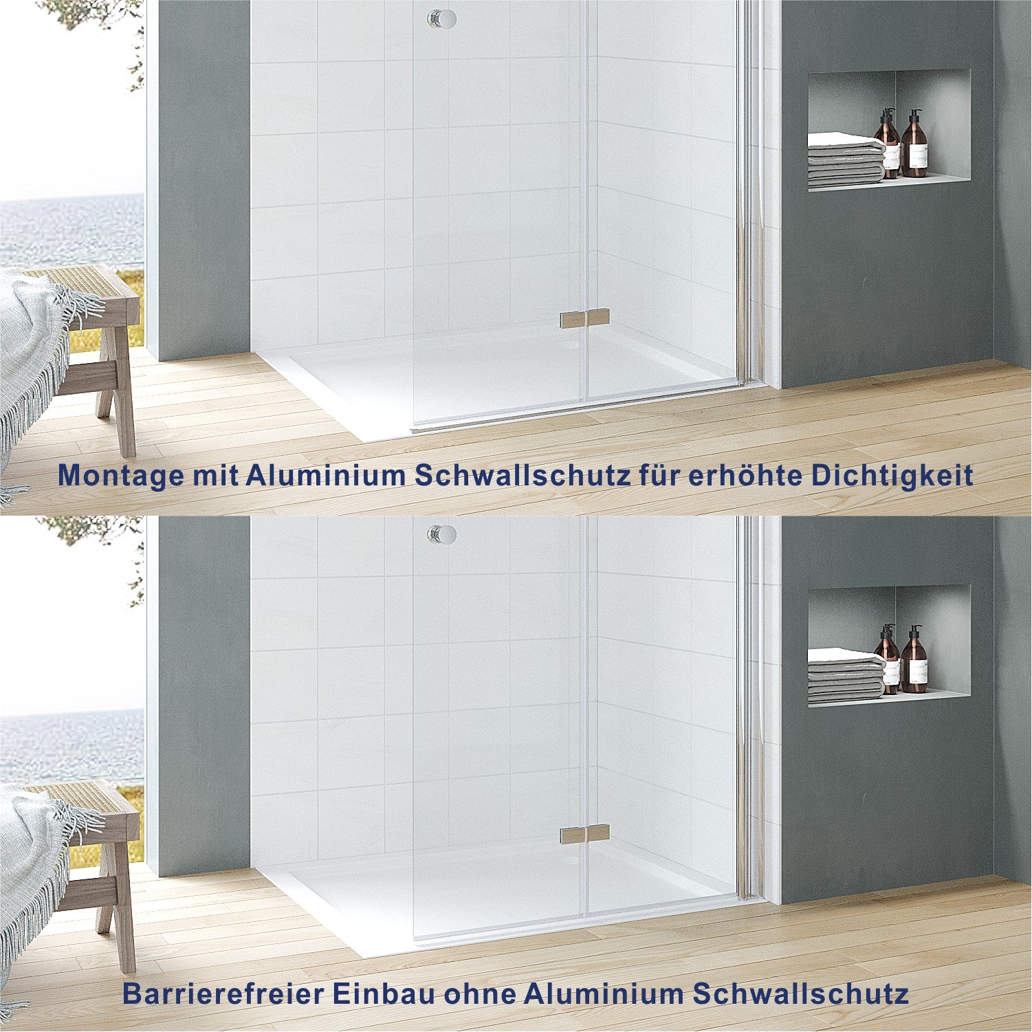 Duschkabine Falttür Duschabtrennung Walkin Duschwand Glas faltbar klappbar Begehbare Dusche Höhe 187 cm
