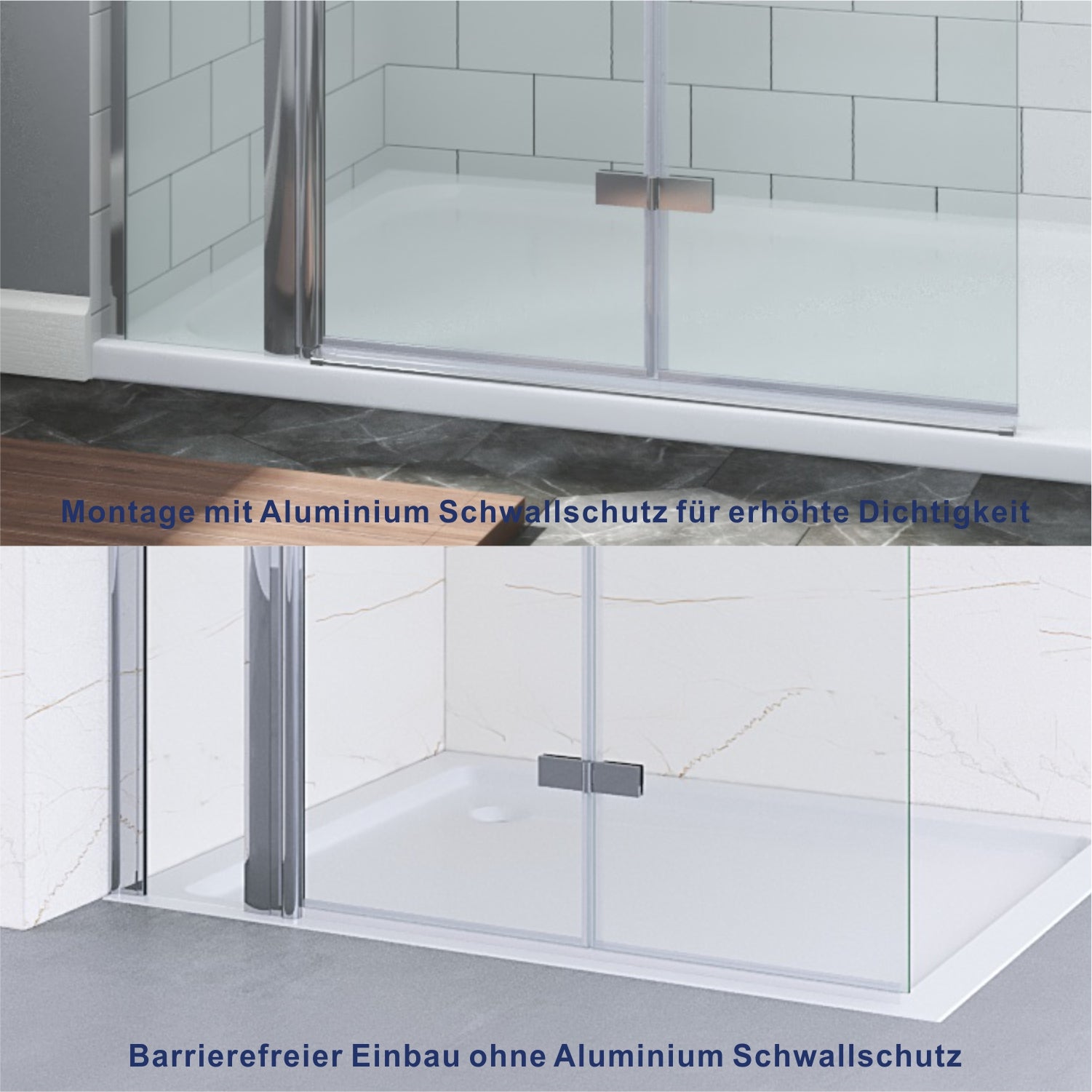 Duschabtrennung faltbar Dusche Walkin Duschwand Glas rahmenlos Falttür Drehfalttür mit Festteil und Eckregalen Höhe 187cm
