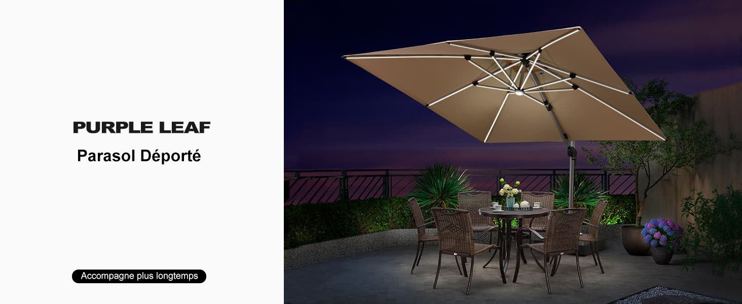 PURPLE LEAF PARASOL DÉPORTÉ AVEC LED À DOUBLE TOIT CARRÉ 1
