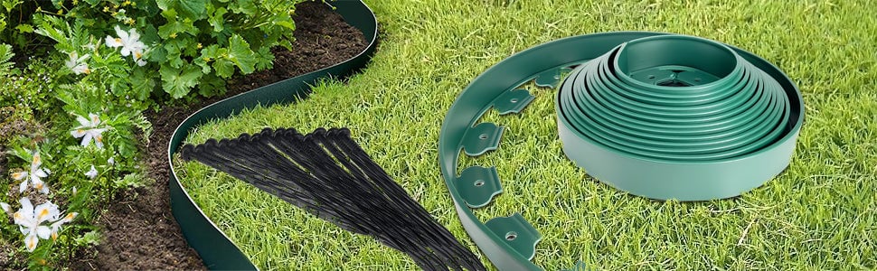 LITLANDSTAR Bordure de jardin flexible Hauteur 5 cm 4 m + 12 clous Bordure de pelouse sans creuser Rouleau de bordure en plastique avec piquets de fixation Bordure de pelouse Smartedge