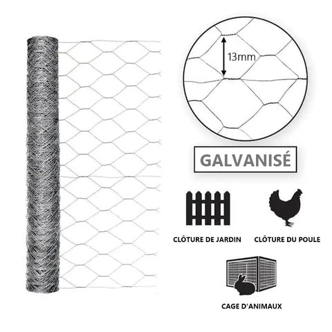 VOUNOT Malla de Alambre Hexagonal 13mm, Enrejado Tripe Trosion Gallinero,  Rollo 1x25m, Revestimiento de PVC, Gris