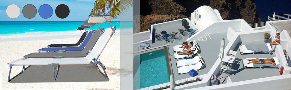 VOUNOT Set of 2 Reclining Sun Loungers