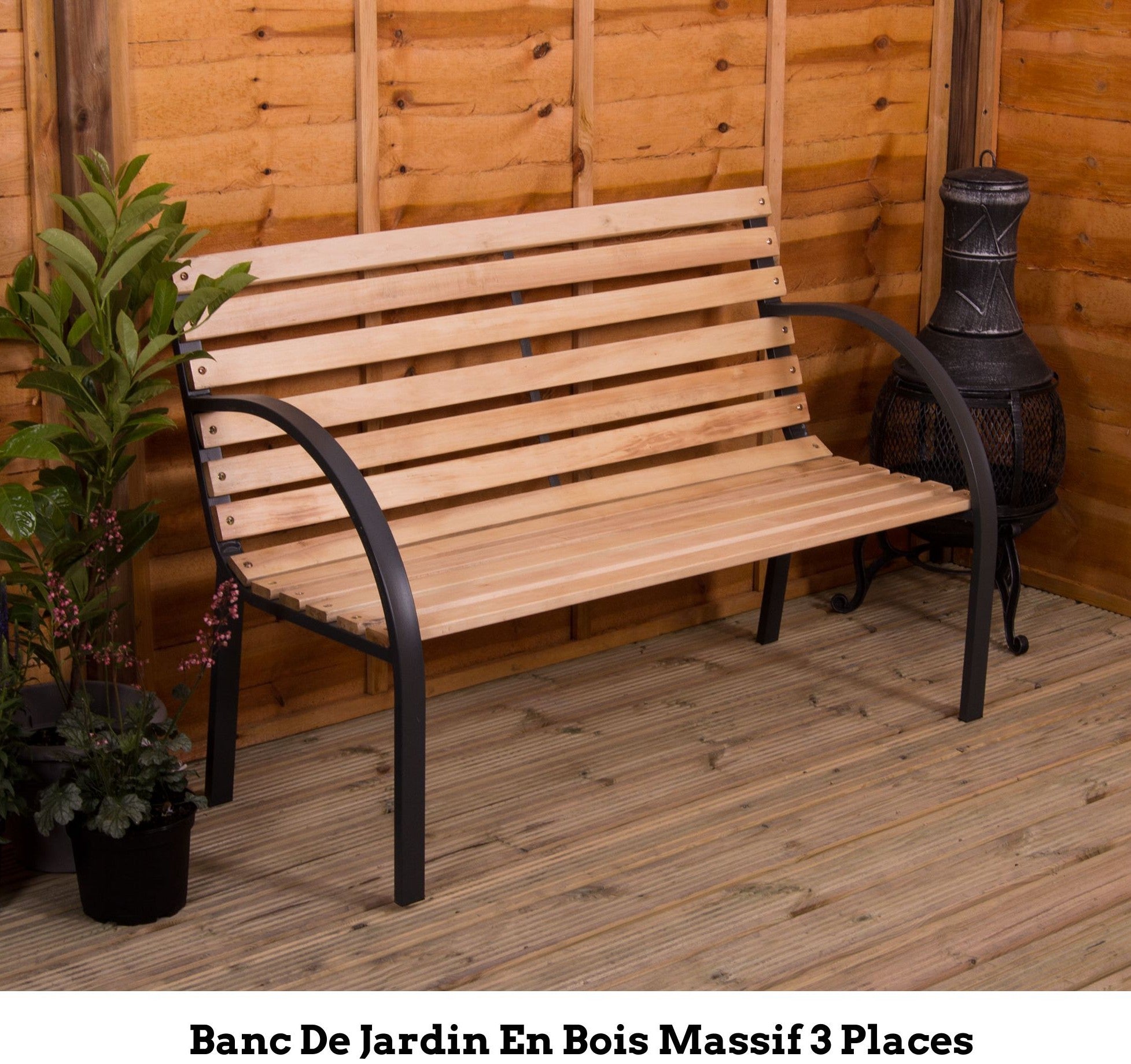 Banc de jardin en bois massif 3 places
