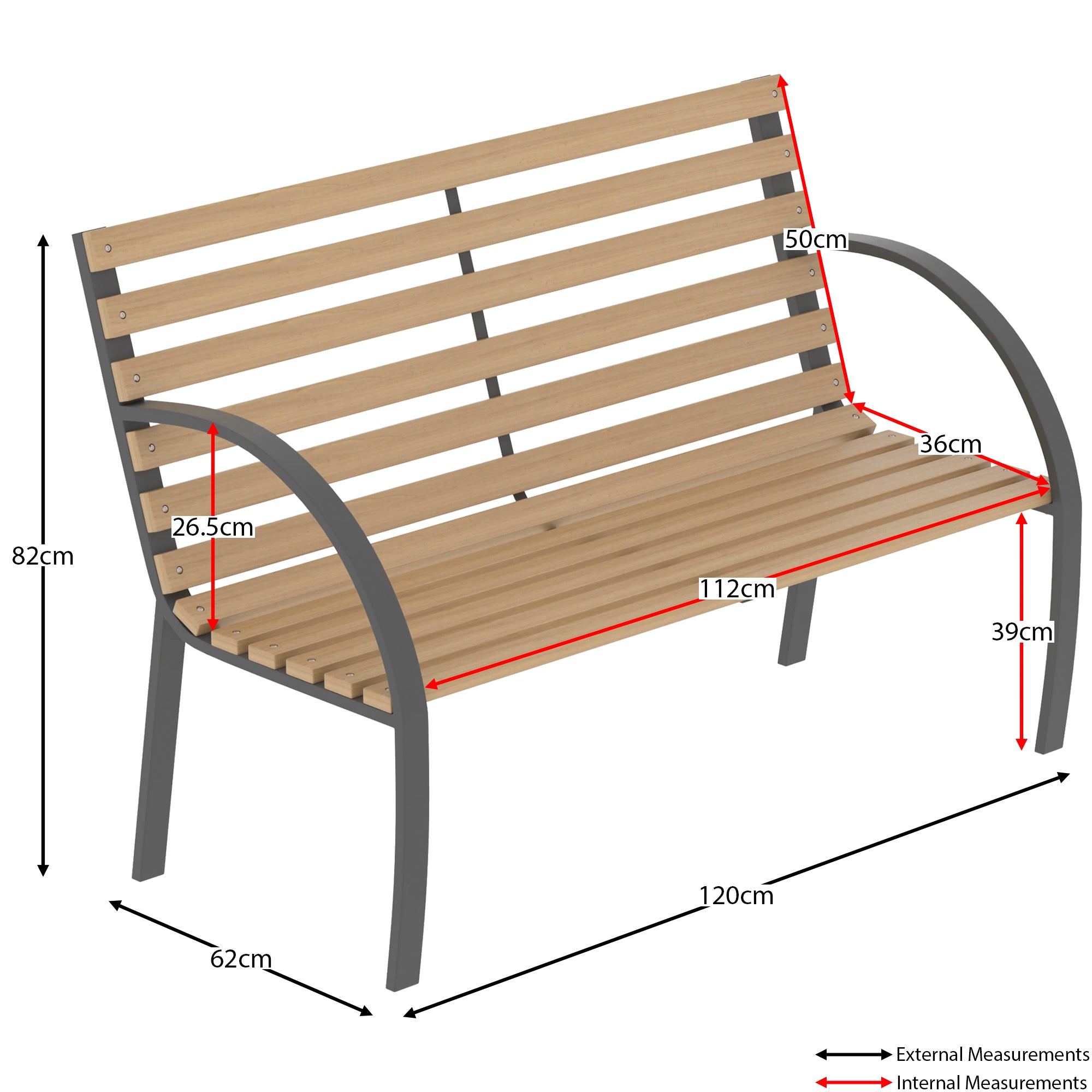 Mesures du banc de jardin