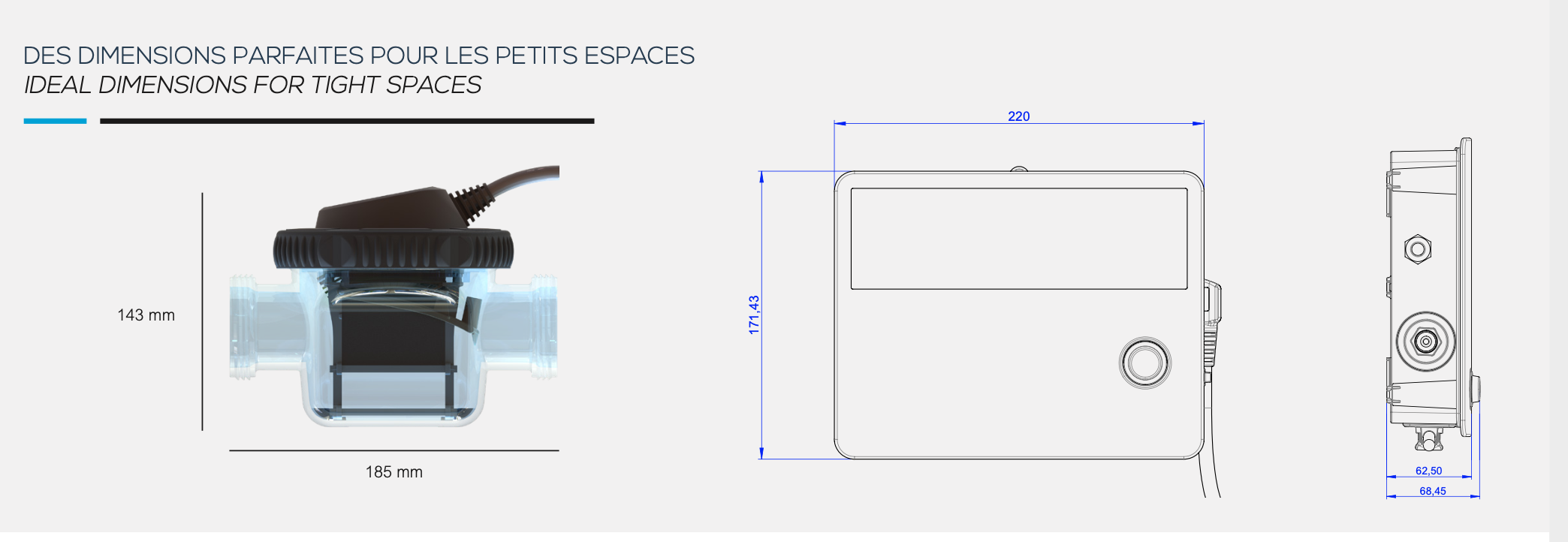Schéma d'encombrement et dimensions de la cellule Zelia ZLT