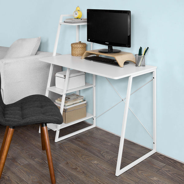 SoBuy Scrivania Tavolo Scrivania Bianca Bianco Con Libreria Fwt29-W