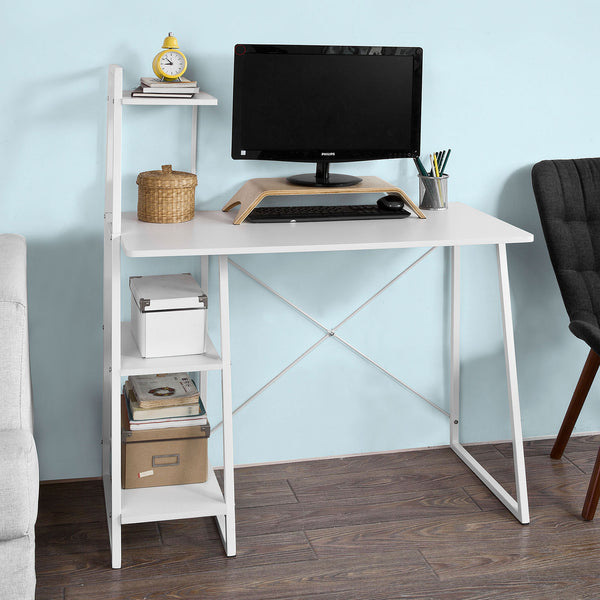 SoBuy Scrivania Tavolo Scrivania Bianca Bianco Con Libreria Fwt29-W
