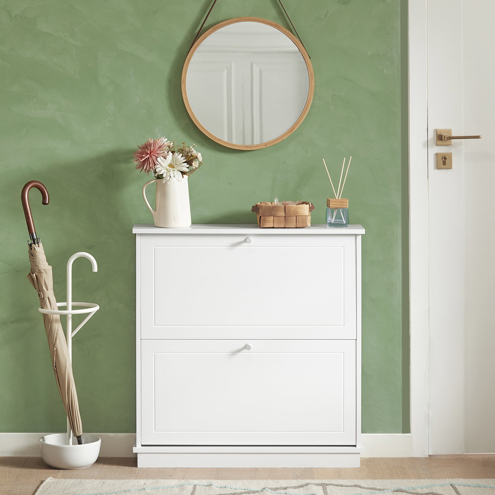 SoBuy Scarpiera con 2 ante e 4 ripiani, colore: bianco, dimensioni: ca. 76 x 78 x 18 cm FSR99-W
