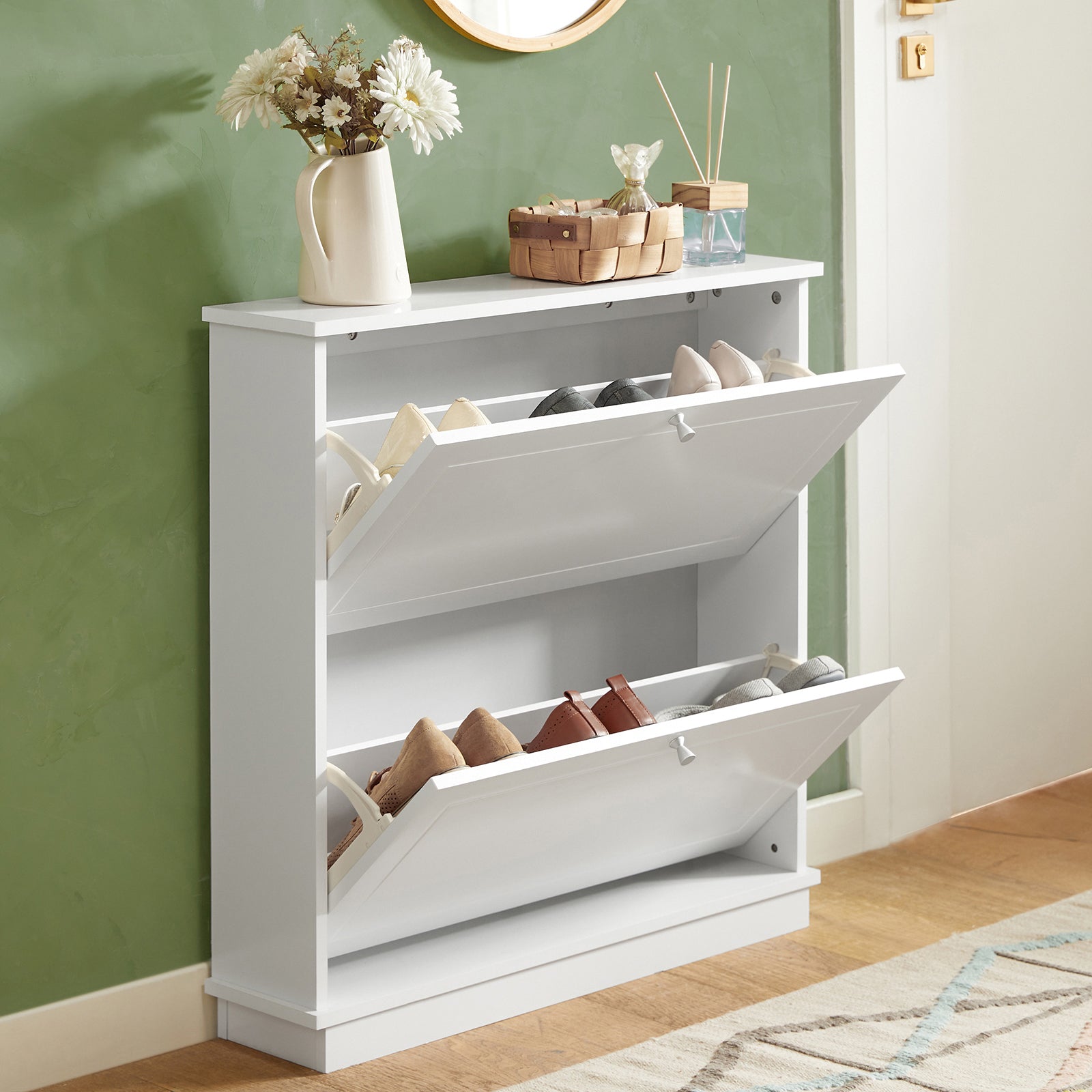 SoBuy Scarpiera con 2 ante e 4 ripiani, colore: bianco, dimensioni: ca. 76 x 78 x 18 cm FSR99-W