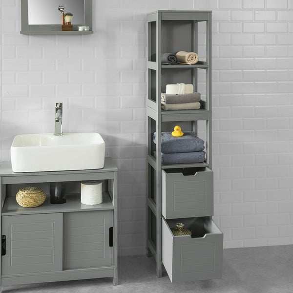 SoBuy Mobile Bagno Colonna mobiletto Bagno salvaspazio Grigio L30*P30*A145 cm FRG126-SG
