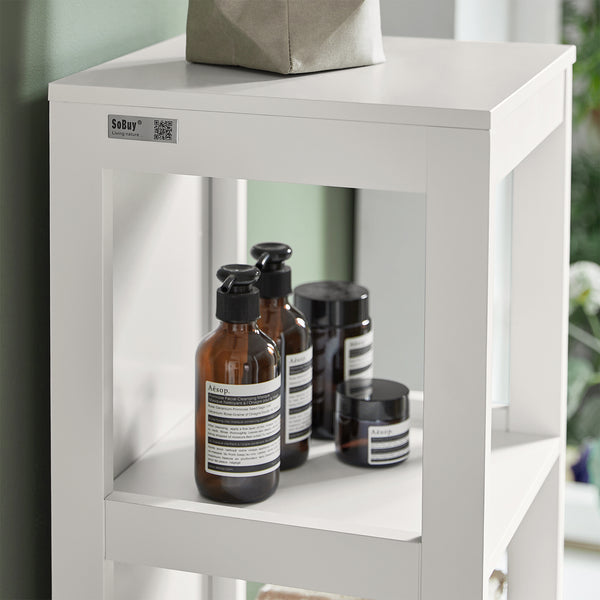 SoBuy Mobiletto Bagno Colonna Bagno Cassettiera Bagno Bianco Con Cassetti Frg126-W