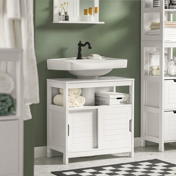 SoBuy Mobile Sottolavabo Per Bagno con Poggiapiedi Bianco FRG128-II-W