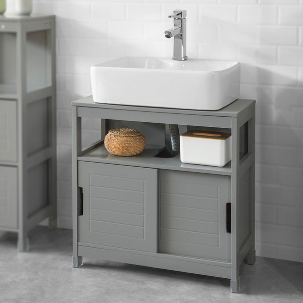 SoBuy Mobile sottolavabo per Bagno con Due antine scorrevoli e ripiano L60*P30*A61 cm Grigio FRG128-SG